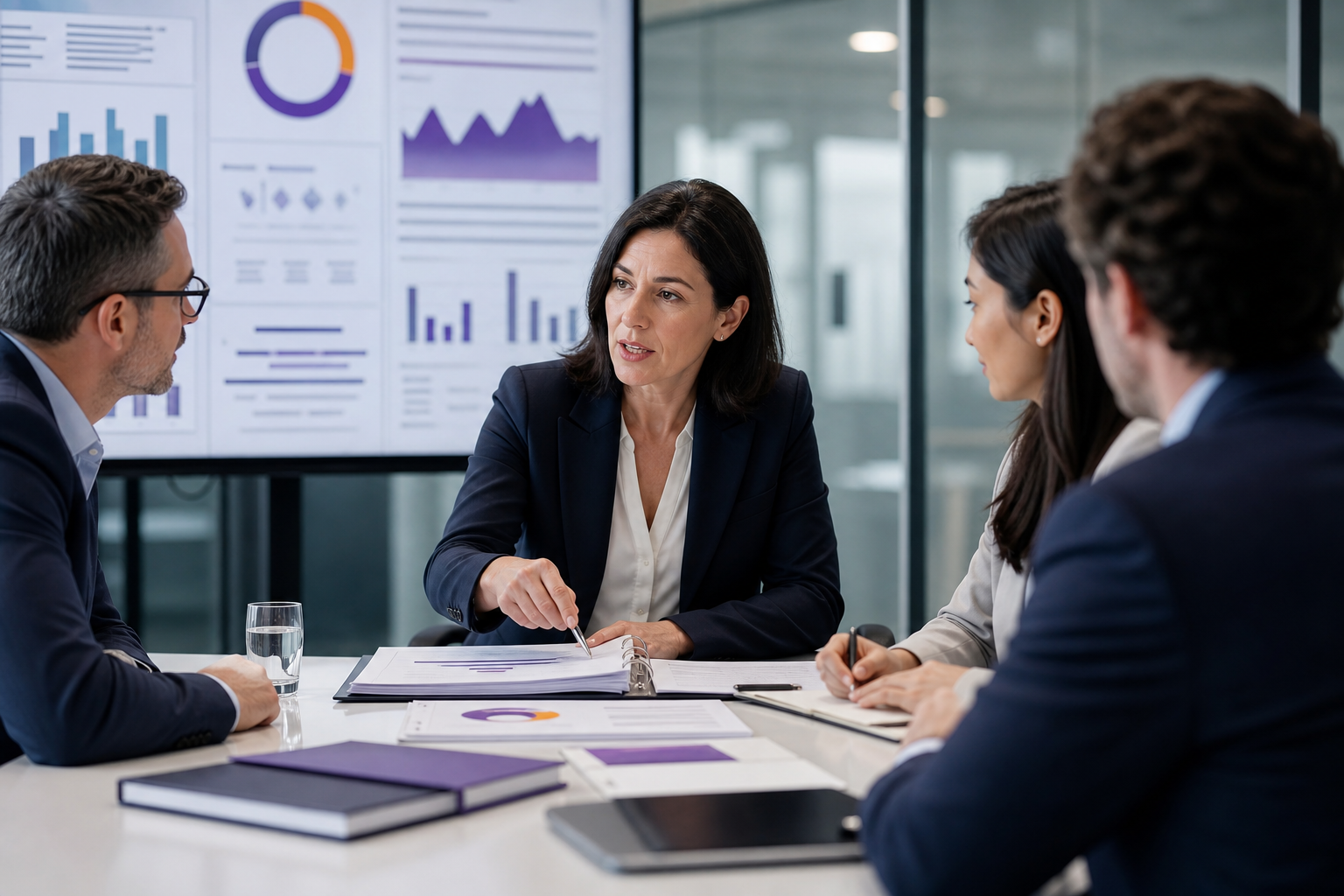 Compliance officer reviewing governance and reporting responsibilities with management