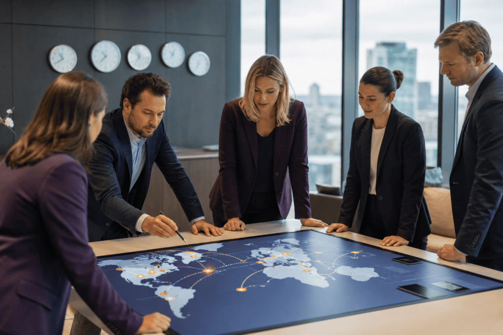 International fintech team mapping cross-border services for Canadian clients